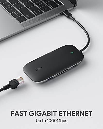 AUKEY USB C Hub 8 en 1 Adaptador USB Type C 4K HDMI, Ethernet RJ45 de 1 Gbps, PD 100W, 2 USB 3.0, 1 USB 2.0, SD y TF para MacBook DELL XPS Chromebook Samsung S9 (Space Gray)