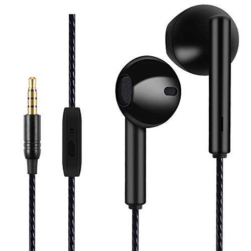 Auriculares, Auriculares con micrófono, Resistentes al Sudor, Aislamiento de Ruido, Sonido, Graves potentes, para Samsung/Xiaomi/Sony/Huawei, etc. (Negro)