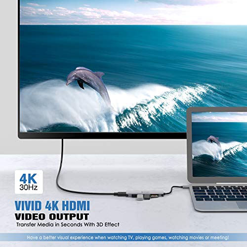 Hub USB C - 7 En 1 USB C Adaptador a HDMI 4K, 3 Puertos USB 3.0, SD/Micro SD Lector Tarjeta, USB C Hub Tipo C para MacBook Pro, Chromebook, XPS y otros dispositivos - Gris Espacial