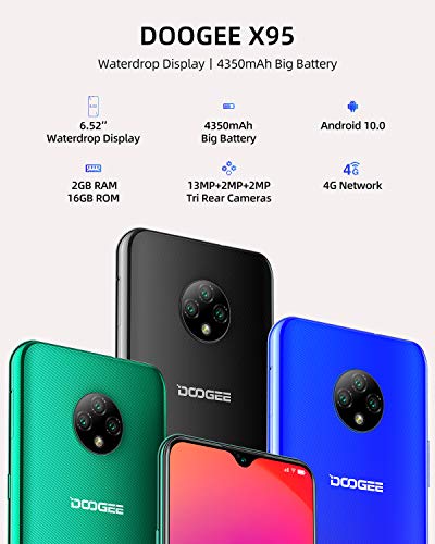 Moviles Libres, DOOGEE X95 Smartphone Libre 2020, 6.52 Pulgadas 19.5:9 HD+ Pantalla 4G Telefonos, 4350mAh, 13MP+2MP+2MP+5MP, Android 10.0 Smartphone Barato, 16GB ROM,128GB SD, Dual SIM Face ID, Azul
