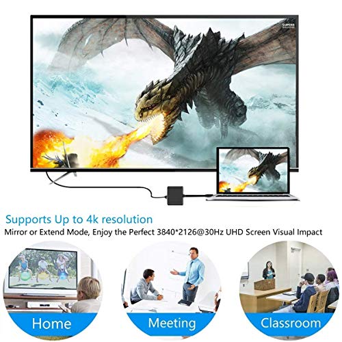 neefeaer Adaptador USB C a HDMI, Hub Tipo C USB 3.1 a HDMI 4K / USB 3.0 / USB C Compatible con MacBook Air 2018 Galaxy Note8 / S8 + / S9