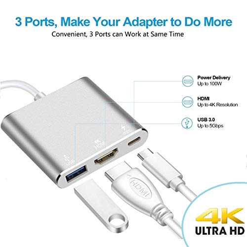 neefeaer Adaptador USB C a HDMI, Hub Tipo C USB 3.1 a HDMI 4K / USB 3.0 / USB C Compatible con MacBook Air 2018 Galaxy Note8 / S8 + / S9