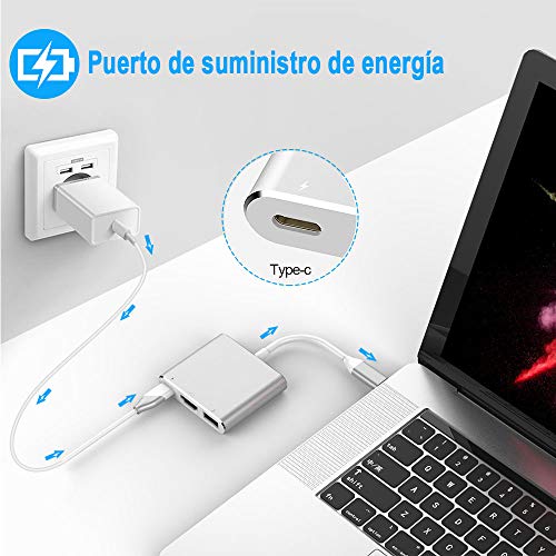 neefeaer Adaptador USB C a HDMI, Hub Tipo C USB 3.1 a HDMI 4K / USB 3.0 / USB C Compatible con MacBook Air 2018 Galaxy Note8 / S8 + / S9