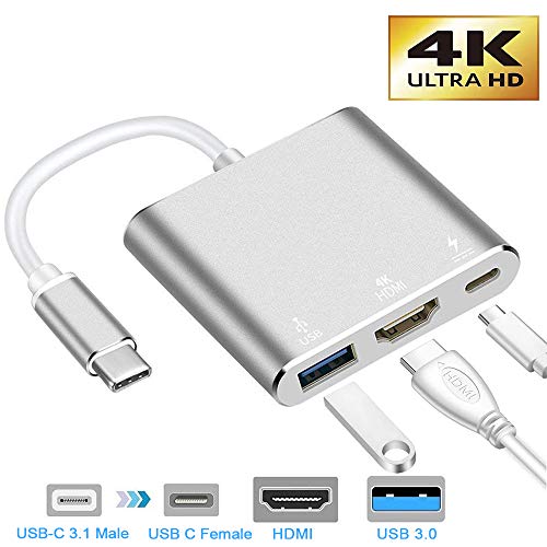 neefeaer Adaptador USB C a HDMI, Hub Tipo C USB 3.1 a HDMI 4K / USB 3.0 / USB C Compatible con MacBook Air 2018 Galaxy Note8 / S8 + / S9