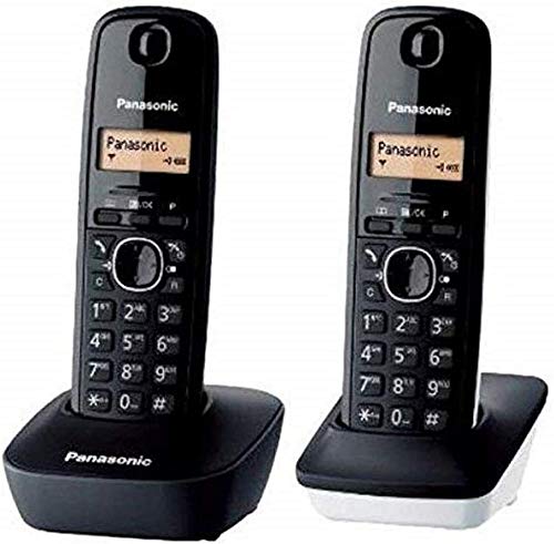 Panasonic KX-TG1612 - Teléfono Fijo inalámbrico Dúo (LCD, identificador de Llamadas, Intercomunicación, tecla de navegación, Alarma, Reloj), Color Negro y Blanco
