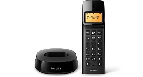 Philips D1401B - Teléfono inalámbrico con identificación de Llamadas entrantes, configuración fácil, Sonido Puro y Claro, Negro