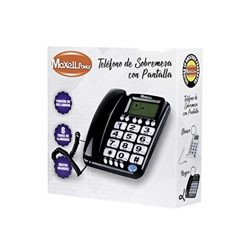 TELEFONO FIJO PANTALLA IDENTIFICADOR LLAMADAS PERSONAS MAYORES SOBREMESA DIGITOS TF-L22 (NEGRO)