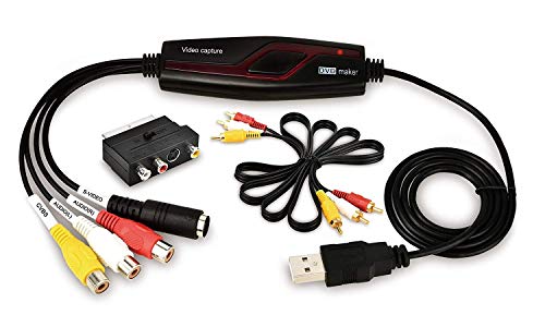 Audio Video Grabber USB2.0, adaptador de video para edición, digitalización Hi8 VHS a DVD para Mac y Windows 10 con adaptador convertidor Scart/AV.