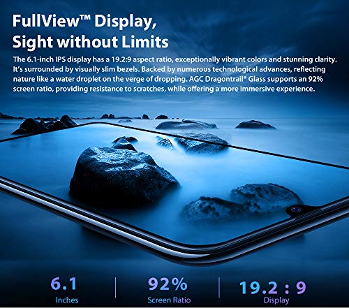 Blackview A60 3G Android 8.1 Dual SIM Teléfono Libre - 6.1 Pulgadas (19.2: 9) Vista de Pantalla Complete Móvil Smartphone, Quad Core 1.3GHz 1GB+16GB, 5MP+13MP cámara Dual, batería de 4080mAh - Negro