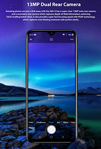 Blackview A60 3G Android 8.1 Dual SIM Teléfono Libre - 6.1 Pulgadas (19.2: 9) Vista de Pantalla Complete Móvil Smartphone, Quad Core 1.3GHz 1GB+16GB, 5MP+13MP cámara Dual, batería de 4080mAh - Azul