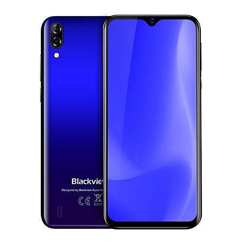 Blackview A60 3G Android 8.1 Dual SIM Teléfono Libre - 6.1 Pulgadas (19.2: 9) Vista de Pantalla Complete Móvil Smartphone, Quad Core 1.3GHz 1GB+16GB, 5MP+13MP cámara Dual, batería de 4080mAh - Azul