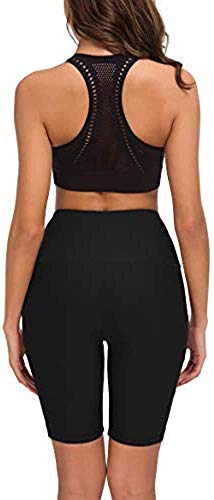 COTOP Pantalones Cortos de Yoga para Correr, Pantalones Cortos Deportivos de Cintura Alta con Bolsillos Laterales para Mujeres (S)