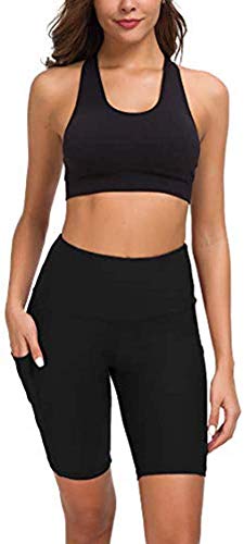 COTOP Pantalones Cortos de Yoga para Correr, Pantalones Cortos Deportivos de Cintura Alta con Bolsillos Laterales para Mujeres (S)