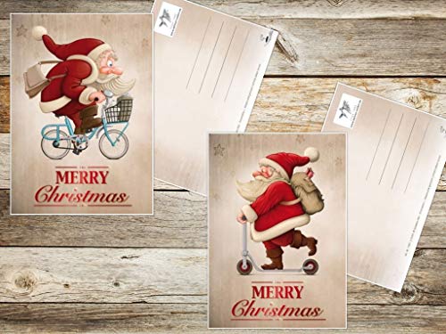 Edition Colibri 11051-55 - Juego de 15 divertidas tarjetas de Navidad (5 diseños diferentes, 14 x 10,5 cm), diseño retro de Papá Noel