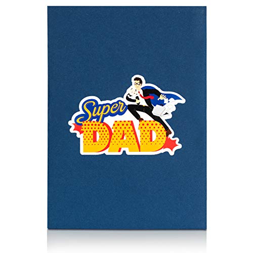 PaperCrush® - Tarjeta divertida con troquelado en 3D para el Día del Padre «Super Dad» para el mejor papá del mundo, como felicitación para nacimientos, fiestas de nacimiento o regalo para el padre